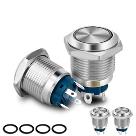 Innfeeltech 4 Pcs Push Button Switch Waterproof 12V SPST ON/OFF Switch for 16mm Mounting Hole 4 Pin Metal Latching Switch with Blue LED Light