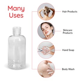UHI Cosmetics Empty 8 Oz. Bottle with Flip Cap - Boston Round Clear PET | Elegant Reusable Clear Bottle with Flip Cap For Hand Sanitizer, Creams, Shampoo, Conditioner, Lotion, Soap (6 Pack)
