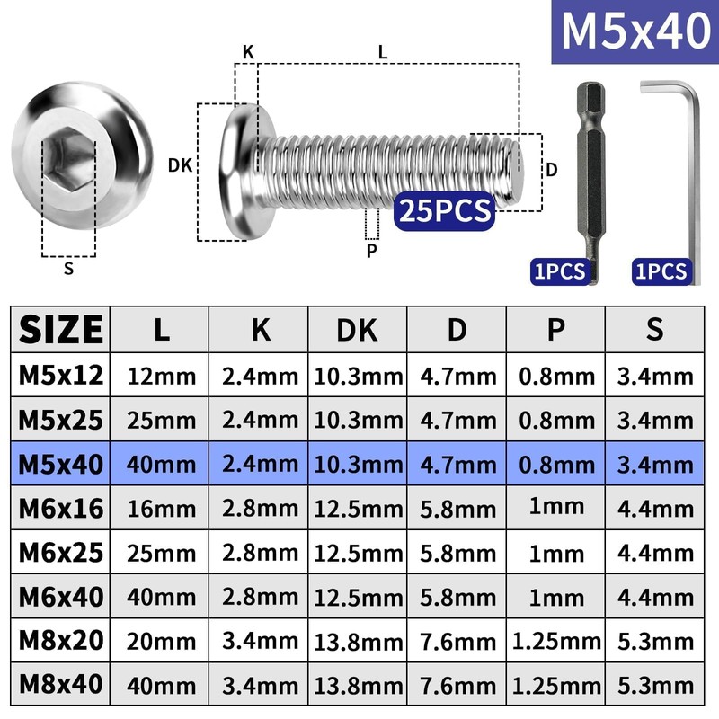 TXXATX Pack of 25 M5 Flat Head Screws M5 x