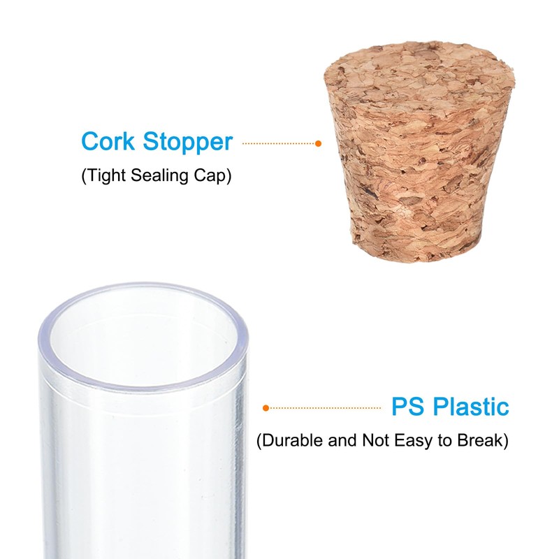 PATIKIL 13ml Plastic Test Tubes with Cork Stoppers, 5Pcs 150x15mm