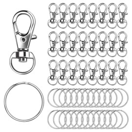 50PCS Premium Keychain Making Kit, Including 25PCS Keychain Clips Hooks and 25PCS Key Chain Rings, Metal Swivel Lobster Claw Clasp with Key Ring, for Keychain Clip, Key, Jewelry Making, Silver