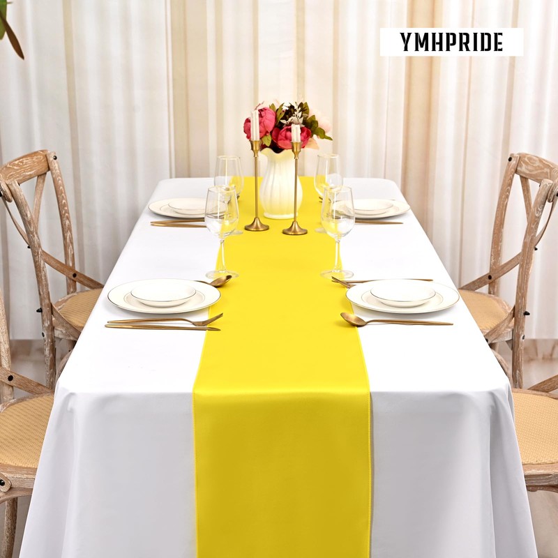 YMHPRIDE 8 Pack Satin Table Runner Yellow Table Runner, 12x72