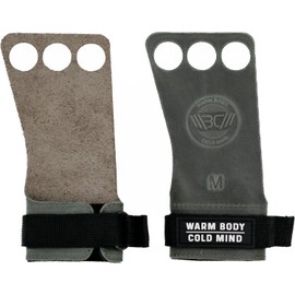 WARM BODY COLD MIND Leather Hand Grips - 3-Hole Gloves for Weightlifting, Gymnastics, Crossfit, Pull Ups, Lifting Straps Strength Training, Fitness, Bodybuilding, Weightlifting, Gym, for Men and Women