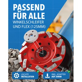STONE REEF Concrete Grinder [125 x 22.2 x 20] Concrete Mill, Sanding Disc 125 mm, Screed Grinder - Grinding Disc for Concrete Processing, Diamond Cup Wheel for Extraction, Refurbishment Miller, Cup