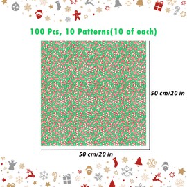 100 Sheets Tissue Paper for Christmas Gifts, 50 x 50 cm Christmas Paper for DIY, Gift Wrapping, Decorations, 10 Patterns