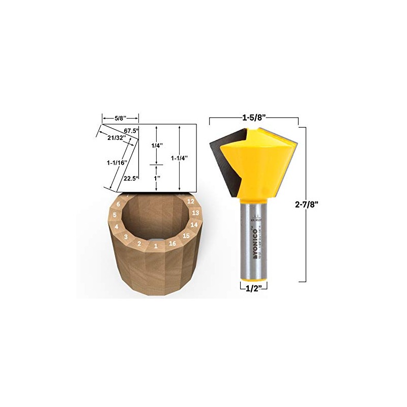 YONICO Birdsmouth Router Bit 16 Sided 1/2-Inch Shank 15137