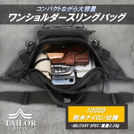 TAILOR JAPAN Shoulder Bag, Body Bag, One Shoulder Sling Bag, Waterproof, For Sports, Multi-functional Pouch, 1000D Nylon Specifications, Black