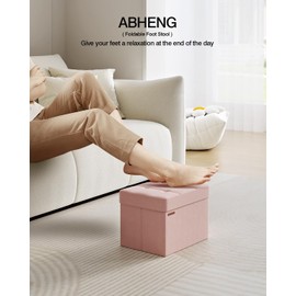 ABHENG Folding Storage Ottoman, Velvet Storage Bench, Footrest, End Stool, Foot Stool,for Living Room, Bedroom and Office,12.2 x 16.1 x 12.2 Inches, 300 kg Load Capacity,Jelly Pink,UASND03P