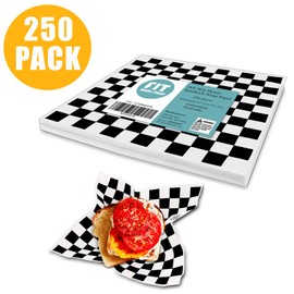 [250 Sheets] 12x12" Deli Wax Sheets Sandwich Wrap Paper - Black and White Checkered Food Basket Liners, Grease Resistant Perfect for Restaurants, Barbecues, Picnics, Parties, Kids Meal, Outdoor Fairs