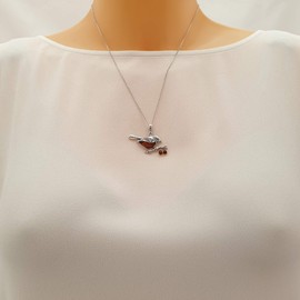 Kiara Jewellery 925 Sterling Silver Robin Pendant on Branch with Brown Baltic Amber on 18" Sterling Silver Chain, Sterling Silver, Amber