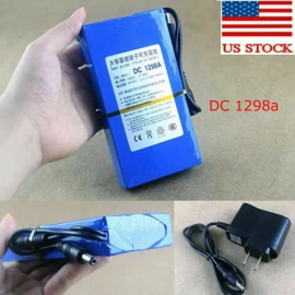 Super Polymer Rechargeable Li-ion Battery Pack DC 12V 9800mah DC1298A W/ Charger