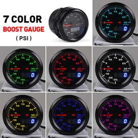 2in 52mm Universal 7 Colors LED Turbo Boost Meter Digital Display Pointer for All 12V Cars