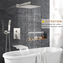 JOMEOO 10 Inch Shower System with Tub Spout, 3 Function Brushed Nickel Bathtub Shower Faucet Set, Wall Mounted Bathroom High Pressure Shower Head with Handheld Sprayer Rough in Valve Body and Trim