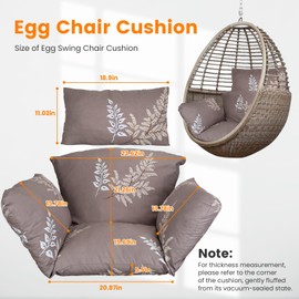 Zorpupoa Egg Chair Cushion, Hanging Basket Hammock Seat Cushion, Thick Soft Egg Swing Chair Pad with Headrest for Patio Porch Furniture Outdoor (Coffee Beige Leaf