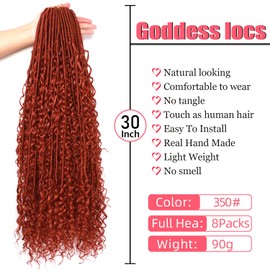 AMUMI Goddess Locs Crochet Hair-30 Inch 8 Packs Boho Faux Locs Crochet Hair for Black Women Pre Looped Soft Locs with Curly Ends (#350, 30 Inch(Pack of 8))