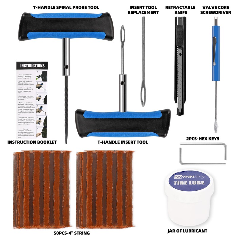 WYNNsky 60PCS Heavy Duty Tire Plug Repair Kit, Ideal for