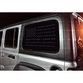 JL JK JKU Window USA Pledge Flag Decals Stickers to fit Jeep Wrangler 2011-2019 (Matte Black - Both Sides)