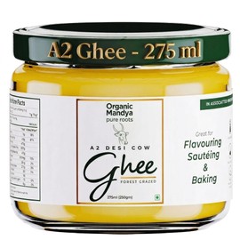 A2 Desi Grass-Fed Ghee Clarified Butter, Pasture Raised, Lactose Free, Stress-Free Cattle (9.3 oz / 275 ml) by Organic Mandya