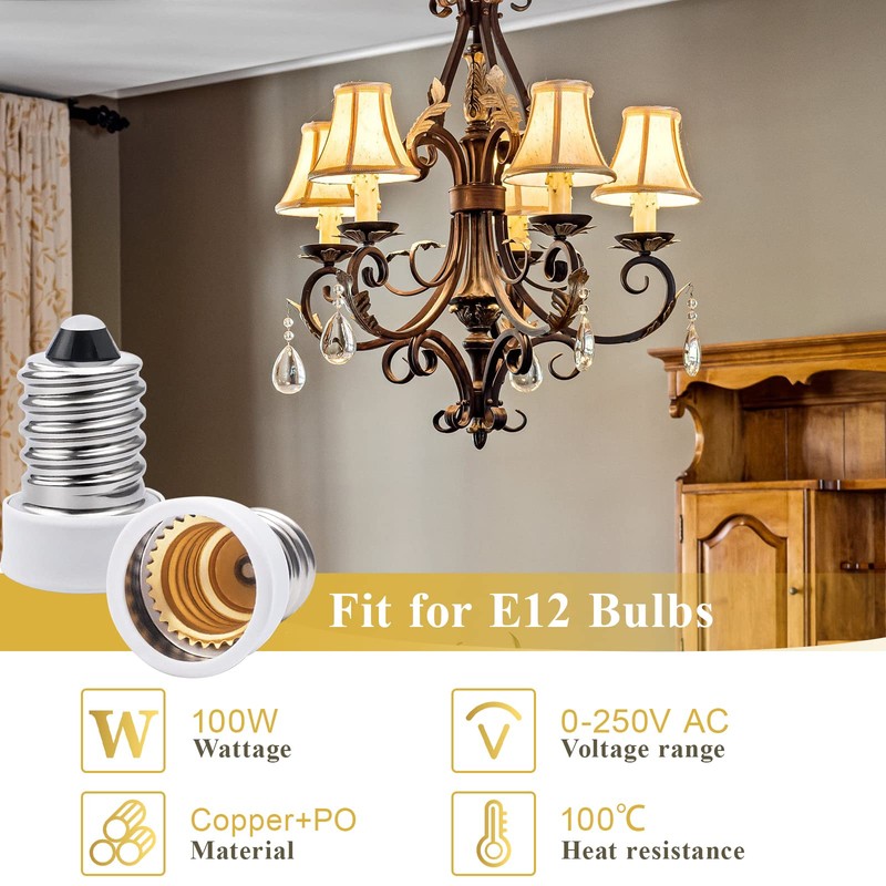 DiCUNO E14 to E12 Adapter, European to Candelabra Base Light