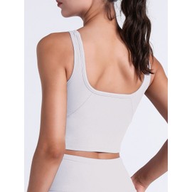 FelFory Longline Sports Bra Tank Top Bra Top for Women Seamless Sports Bra Ribbed Workout Tops Padded Crop Top Fitness Yoga Tank White Large