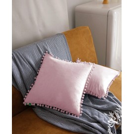 Pagnanno. Set of 2 Soft Velvet Cushion Covers 45x45cm(18x18 Inches) Pom Throw Pillowcases Square Cushion Covers for Chairs,living and bedroom with Invisible Zipper(18"x18" (Pack of 2), Blush Pink)