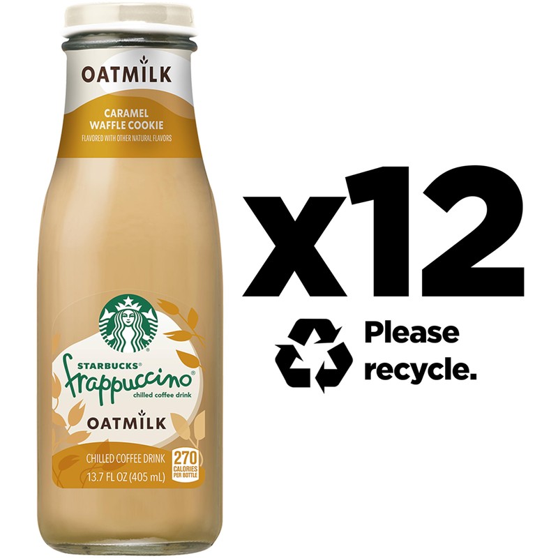 Starbucks Oatmilk Frappuccino, Coffee Drink, Caramel Waffle Cookie Oat Milk,