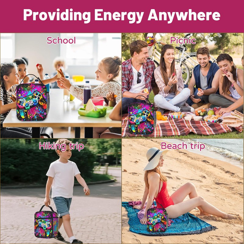 Game Boys Lunch Bag, Graffiti Style Kids Lunch Box, Reusable
