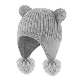 KAKU NANU Baby Hat Winter Bear Toddler Earflap Hat Pom Pom Hats for Babies Unsex Beanie 1-2 Years Grey