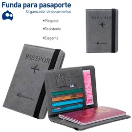 Bluelander Porta Pasaporte, con Protección RFID, Porta Pasaporte y Visa, Cuero de PU de Alta Calidad, Tamaño de 15 x 20.5 cm, Espacio para Tarjetas y Boletos, Pasaporte Funda (Gris)