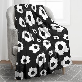 WFGUO Soccer Blanket, 40" x 50" Lightweight Soft Throw, Gifts for Soccer Lovers, Black