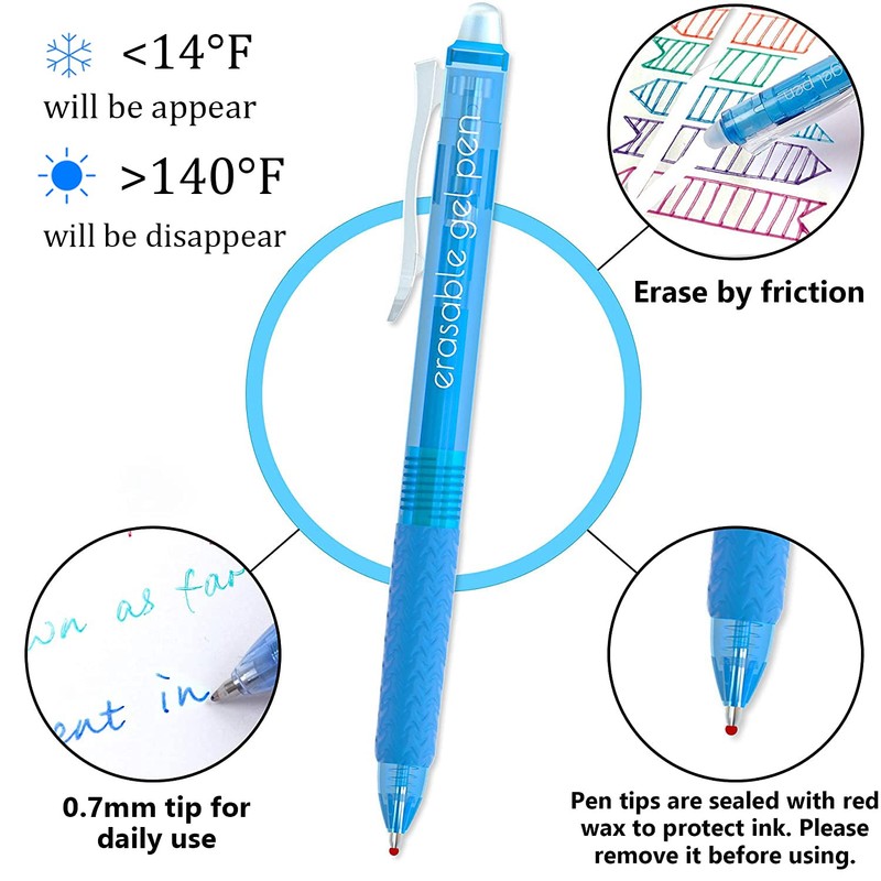 Vanstek 18 Colors Retractable Erasable Gel Pens Clicker, Fine Point(0.7),