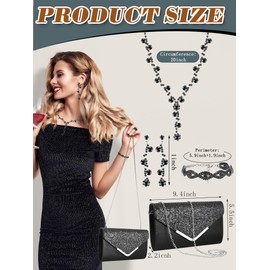 Henoyso 5 Pcs Purse Rhinestone Jewelry Set Rhinestone Clutch Purse Bride Prom Jewelry Necklace Earrings Bracelets for Women (Stylish Style)