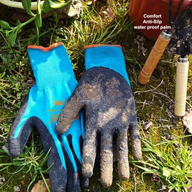 QEARSAFETY 3 Pairs Gardening Work Gloves, Women Small Hands, Knitted Nylon Liner, Textured Latex Rubber Palm Coated For Nice Grip, And Water/Mud/Dirty Proof, Fit To Hand, Lady 7/Small