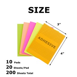 4A 10 Pads Full Adhesive Sticky Notes 3 x 4 in, Bright Colors, Full Sticky Back Sticky Notes Self-Stick Note Pads for Office, School Supplies, 20 Sheets/Pad, 200 Sheets Total, 4A 304-Full Gluex2