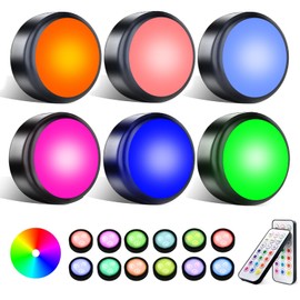 swesara Push Lights with Remote Puck Lighting Battery Operated Tap Lights Button Stick On Color Changing Led Lights 6 Pack (6P (Black-6Pack)