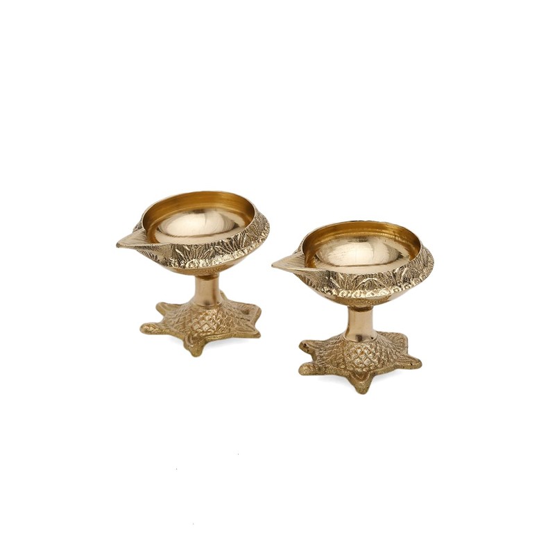 DreamKraft Brass Handmade Engraved Design Kuber Diya (Oil Lamp) with