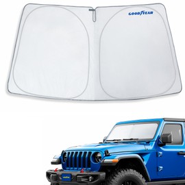 Goodyear Foldable Windshield Sunshade for Jeep Wrangler 2018-2025, SUV car Accessories, Sunshade Cover, Sun Shade Car Windshield, Window Sun Blocker - GY008210