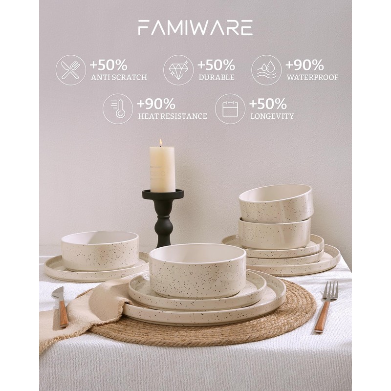 Famiware Nebula Plates and Bowls Sets, 12 Pieces Dinnerware Sets,