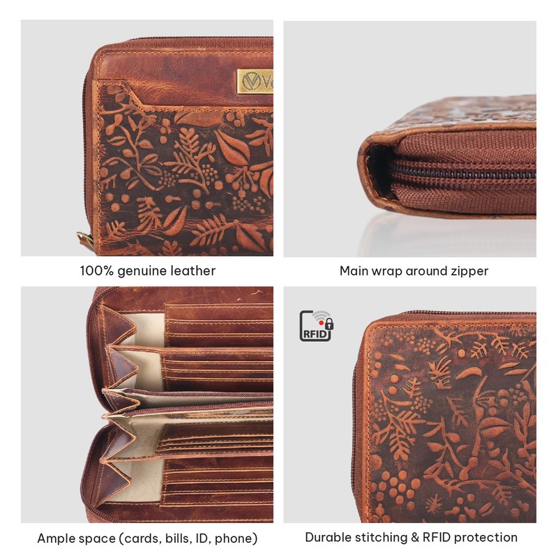 VALENCHI RFID Soft Flexible Leather Wallet for Women-Credit Card Slots,