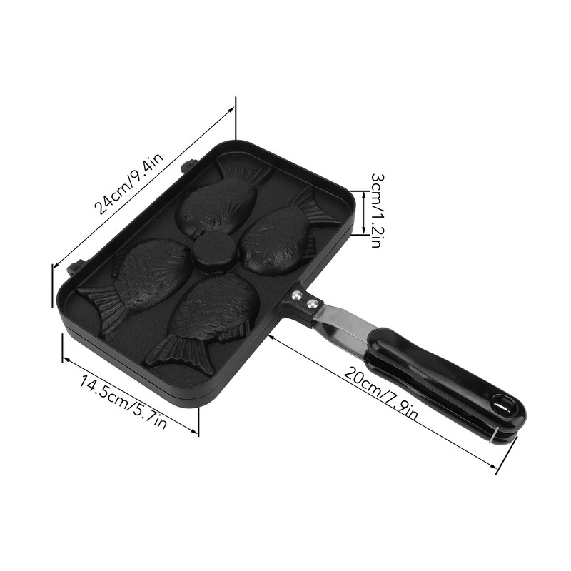 Taiyaki Frypan 4 Grids Non Stick Double Sided with Black