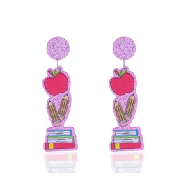 Teacher Earrings for Women Acrylic Rainbow Pencil Book Earrings Hypoallergenic Back to School Teacher’s Stud Earring Graduation Teacher Appreciation May Jewelry (Style-F)