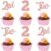 24 decoraciones para cupcakes de 2º cumpleaños, con purpurina, dos