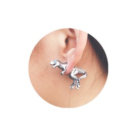 Yheakne Punk Dinosaur Ear Jacket Earrings Silver Dinosaur Stud Earrings Dino Earrings Cute Animal Earrings Jewelry for Women and Girls