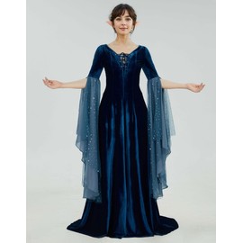 daizbella Renaissance Dress Women Retro Elegant Velvet Gown Medieval Dress Fantasy Medieval Costume