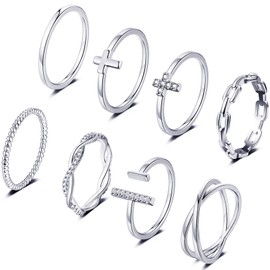 Honsny 14K Gold Plated Stacking Rings Set for Women, Stackable Thumb Rings Thin Dainty Silver Rings for Teen Wedding Eternity Band Simple Rose Gold Ring Size 4-11