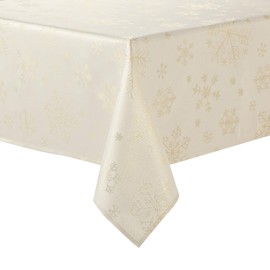 HARORBAY White Tablecloth for Rectangle Tables 60 x 84 Inch, Heavy Weight Soft Table Cloth for Dining Room Kitchen Party Winter Holiday, Cream Gold Heavy Weight Soft Table Cover (Crystal Serie)