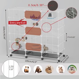STILLCOVE Big Guinea Pig Cages Indoor: 3-Tier C&C Rabbit Cage Small Animal Cage on Wheel with Removable Tray for Bunny Hamster Ferret Rat Chinchilla Hedgehog