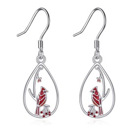 TIGER RIDER Red Cardinal 925 Sterling Silver Earrings love Bird Dangle Earring Jewelry Gifts for Women Birthday Christmas (red bird)