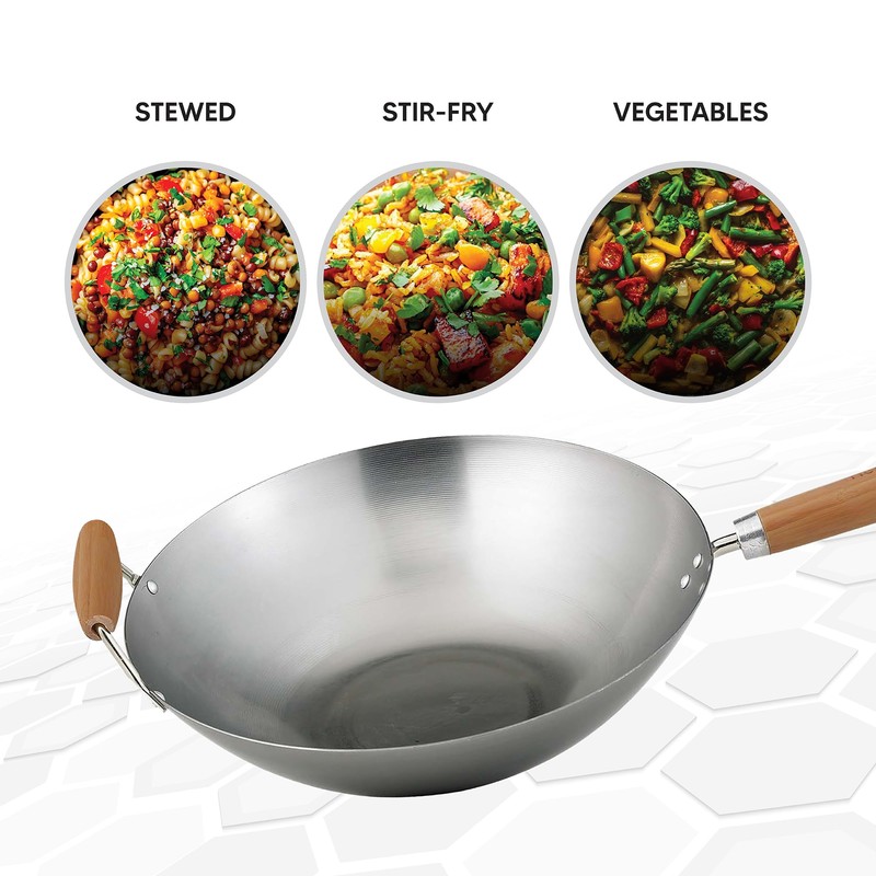 Helen's Asian Kitchen Wok, Carbon Steel and Bamboo, 14-Inches