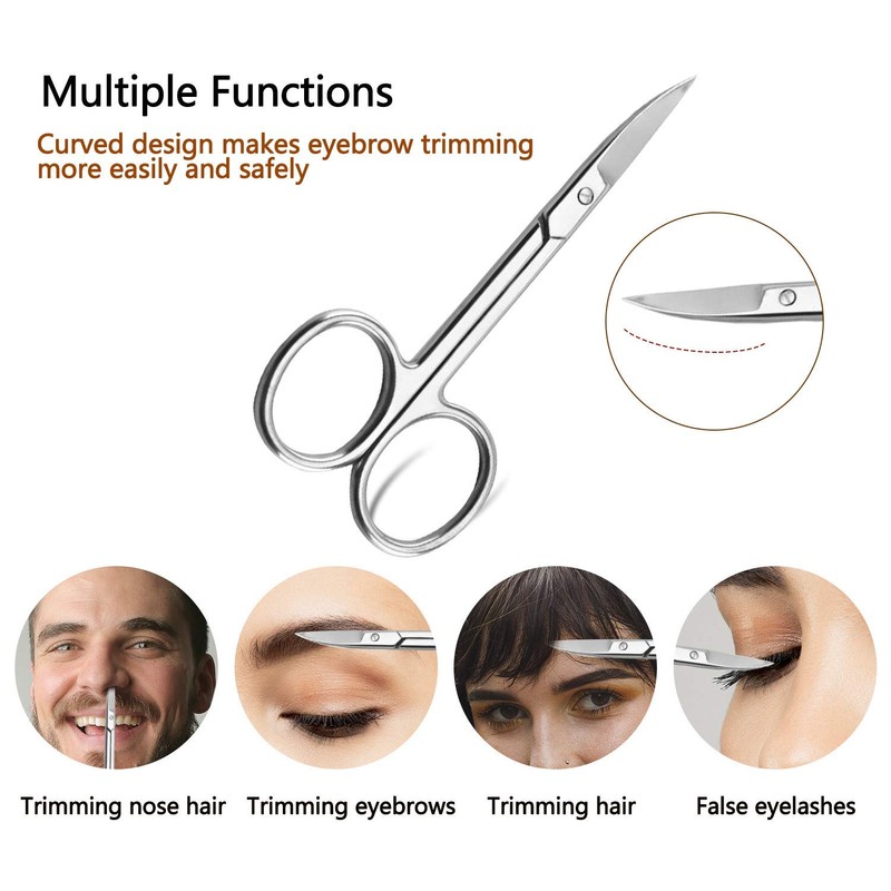 Eyebrow Scissors and Three Eyebrow Brushs,Nose Beard Trimming Scissors Eyelash